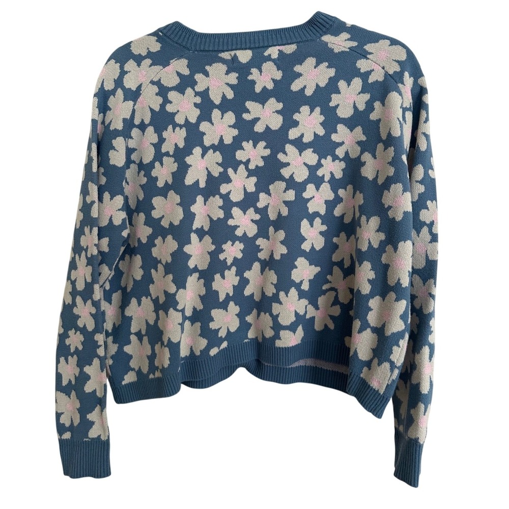 Spiritual Gangster‎ Floral Knit Crewneck Sweater XS Blue Coquette - Picture 3 of 8